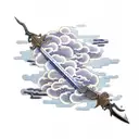Adragon and sword with akatsuki cloud patterns in the land of the rising sun tattoo design idea
