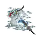 Adragon and sword with akatsuki cloud patterns in the land of the rising sun tattoo design idea