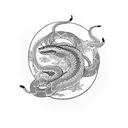 serpiente luna y flores tattoo design idea