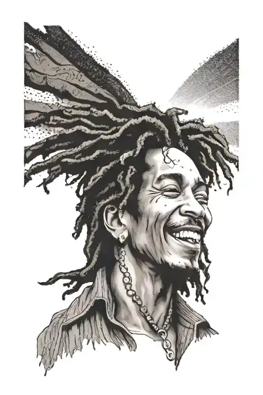 bob marley smiling with sun shining tattoo design idea