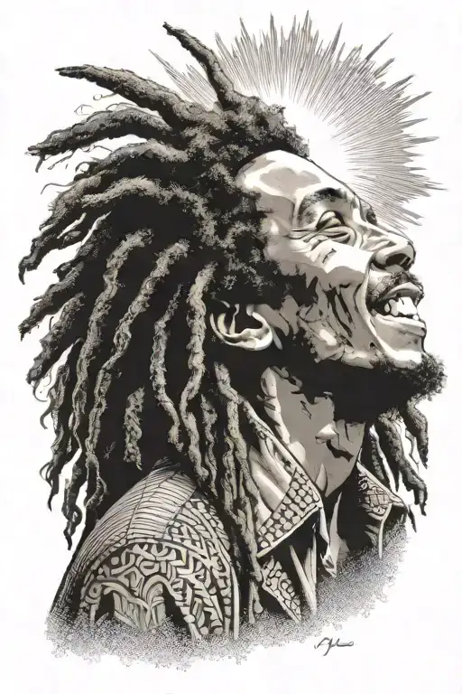 bob marley smiling with sun shining tattoo design idea