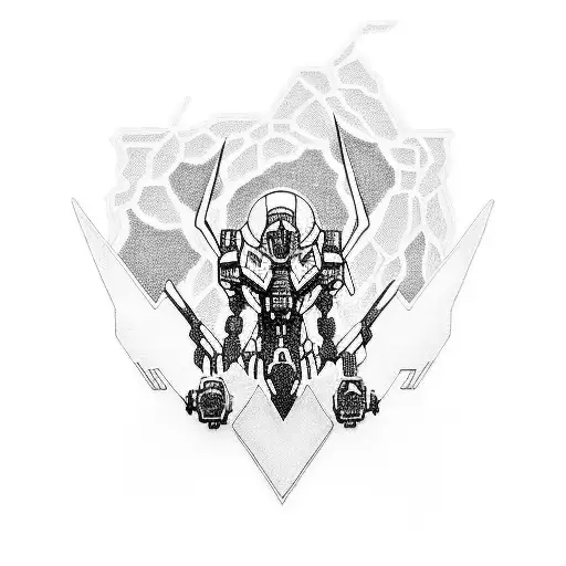 Create a tattoo design inspired by the iconic Evangelion mech eva-01 in a dotwork style tattoo design idea