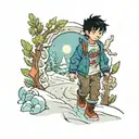 boy with black hair and colorful tattoos walking through snow tattoo design idea