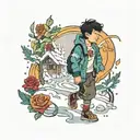 boy with black hair and colorful tattoos walking through snow tattoo design idea