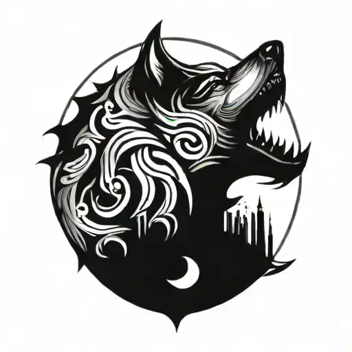 A mechanical wolf howling at the moon, symbolizing strength and loyalty tattoo design idea