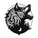 A mechanical wolf howling at the moon, symbolizing strength and loyalty tattoo design idea