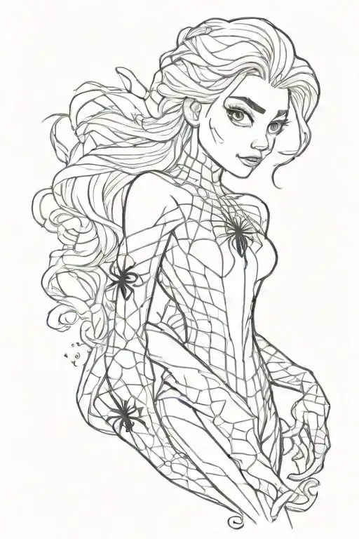 Elsa with Spider-Man  tattoo design idea