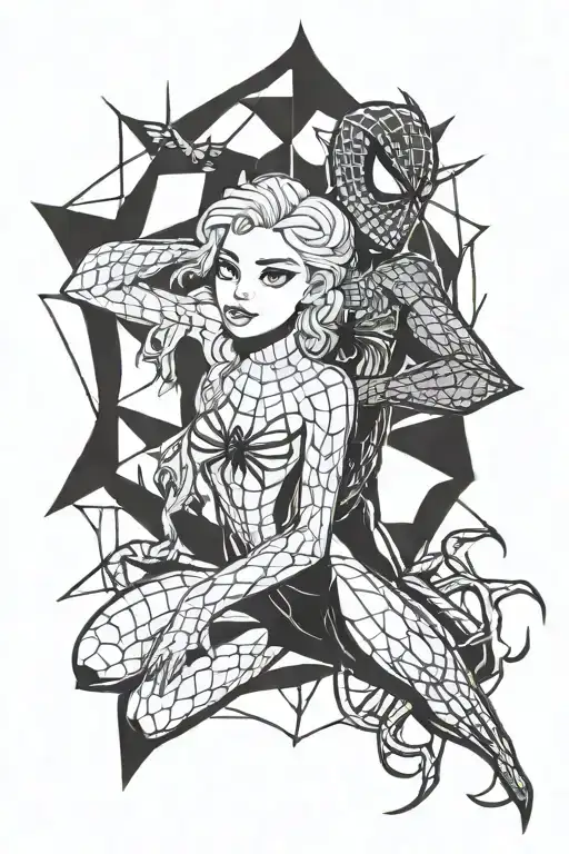 Elsa and Spider-Man tattoo design idea
