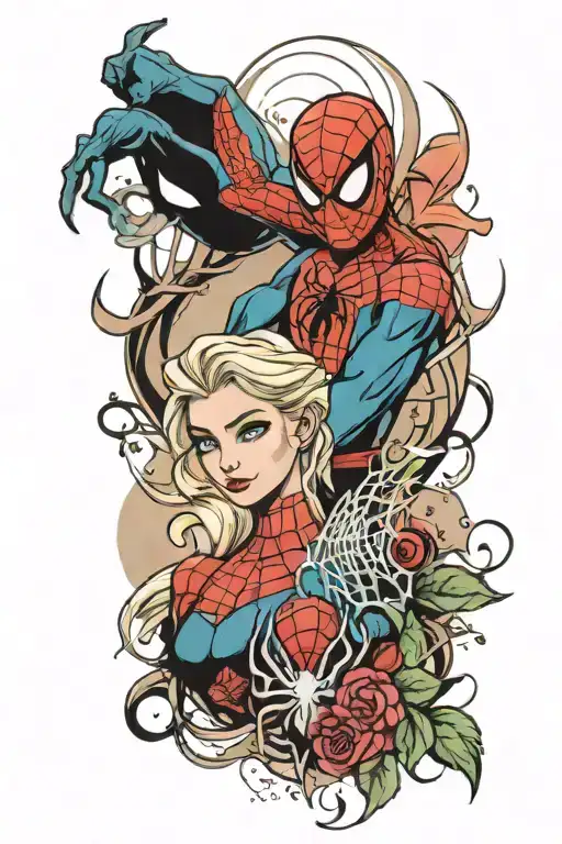 Elsa and Spider-Man tattoo design idea
