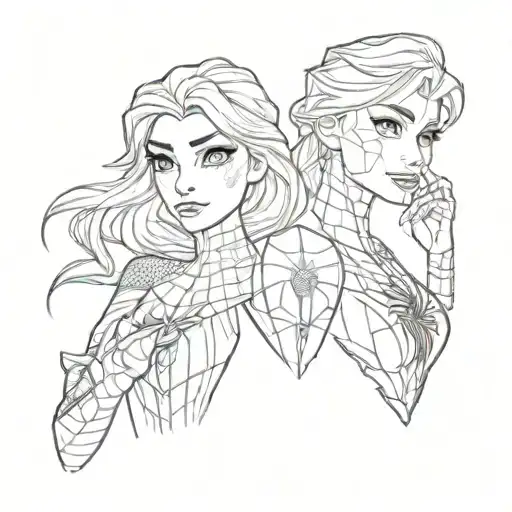 Elsa and Spider-Man tattoo design idea