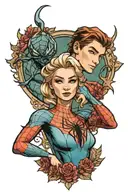Elsa with Spider-Man  tattoo design idea