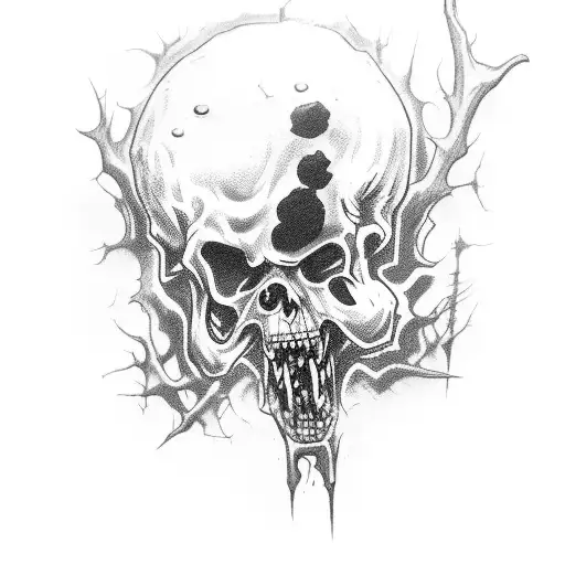 A zombie-themed tattoo featuring a male genitalia as a weapon, set in the city of Murcia tattoo design idea