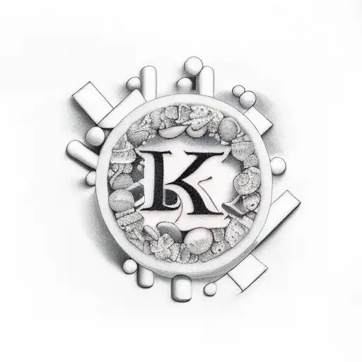 Jellybean with the initials K T in the middle tattoo design idea