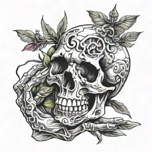 skull hand and a doobie tattoo design idea
