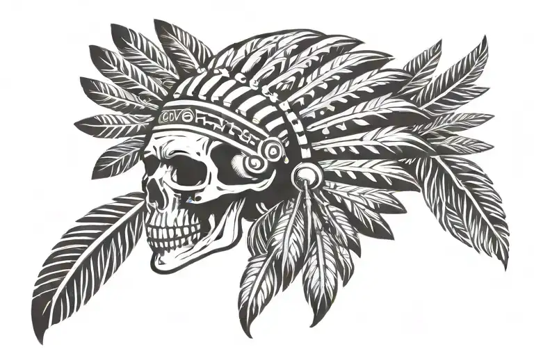 chief skull head with names on each feather of members   tattoo design idea