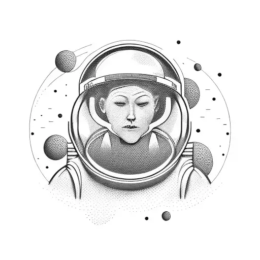 Astronaut floating in outer space, with computer-related items floating around tattoo design idea