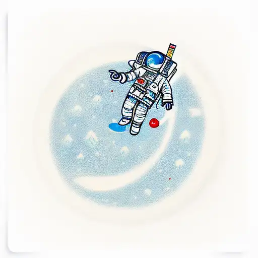 Astronaut floating in outer space, with computer-related items floating around tattoo design idea