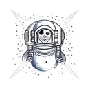 Astronaut floating in outer space, with computer-related items floating around tattoo design idea