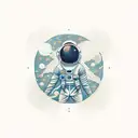 Astronaut floating in outer space, with computer-related items floating around tattoo design idea