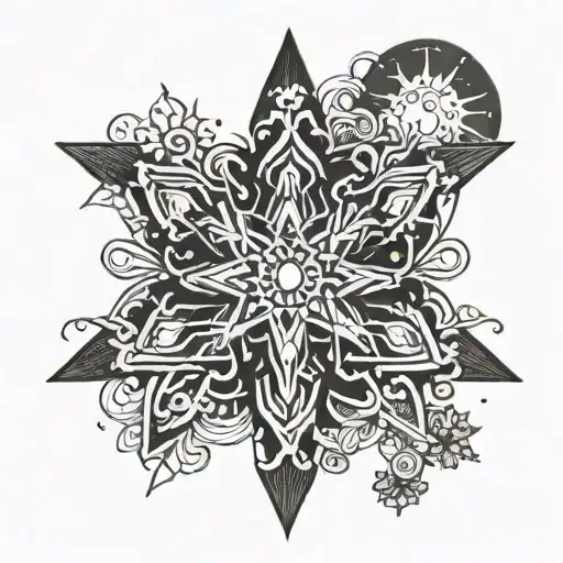 Stars Sun Snowflake tattoo design idea