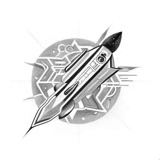A futuristic design featuring a rocket ship racing through the galaxy with bitcoin symbols trailing behind tattoo design idea