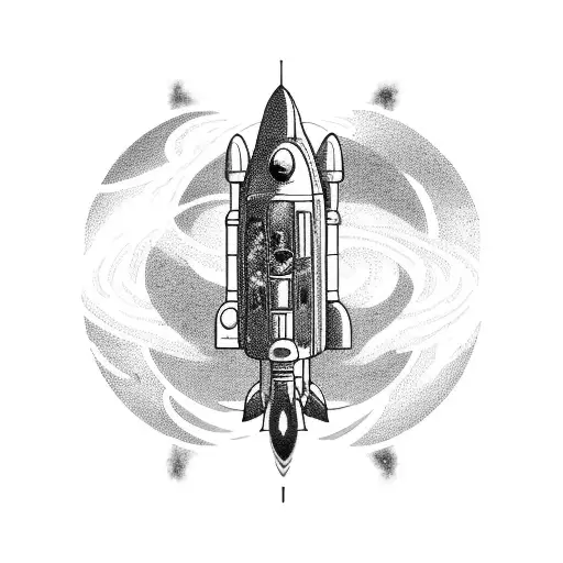 A blackwork tattoo showcasing a cosmic scene with an astronaut riding a speed car through a nebula tattoo design idea