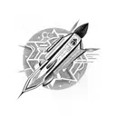 A futuristic design featuring a rocket ship racing through the galaxy with bitcoin symbols trailing behind tattoo design idea