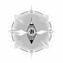 A dotwork design featuring a bitcoin symbol morphing into a rocket ship, symbolizing the intersection of cryptocurrency and space exploration tattoo design idea