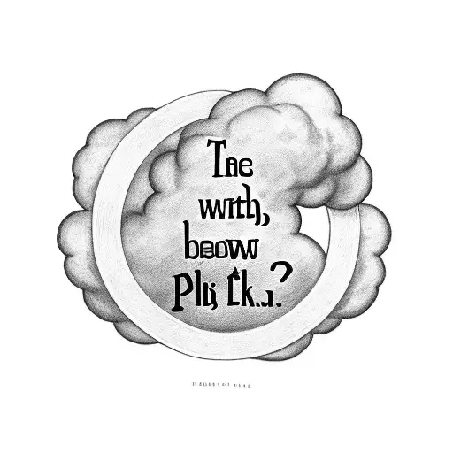 Clouds surround and below a ribbon with the word psalm 23 vs 17 written on it tattoo design idea