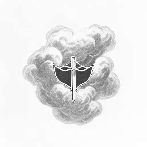 Clouds below a ribbon with the word No weapon that is formed against thee shall prosper. tattoo design idea