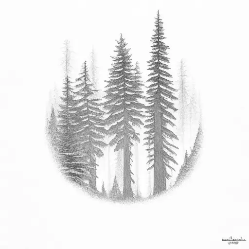 redwood forest landscape with in front tree with heart engraved around initials H+D tattoo design idea