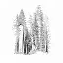 redwood forest landscape with in front tree with heart engraved around initials H+D tattoo design idea