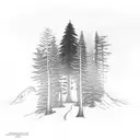 redwood forest landscape with in front tree with heart engraved around initials H+D tattoo design idea