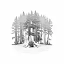 redwood forest landscape with in front tree with heart engraved around initials H+D tattoo design idea