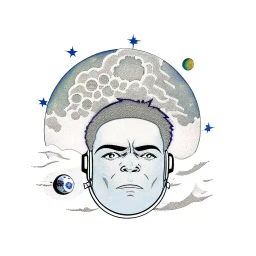 An astronaut floating in space, surrounded by Gorillaz album covers tattoo design idea