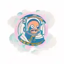 An astronaut floating in space, surrounded by Gorillaz album covers tattoo design idea