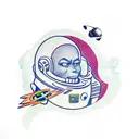 An astronaut floating in space, surrounded by Gorillaz album covers tattoo design idea