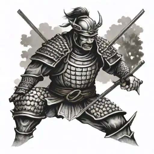 samurai warrior in a garden tattoo design idea