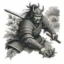 samurai warrior in a garden tattoo design idea