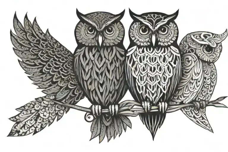 lace type owl perched tattoo design idea