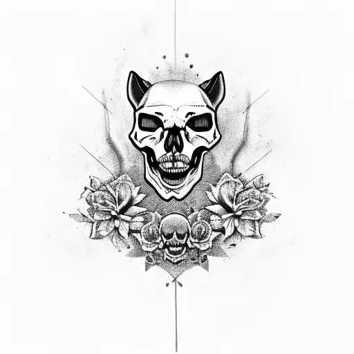 skull flowers leopard print tattoo design idea