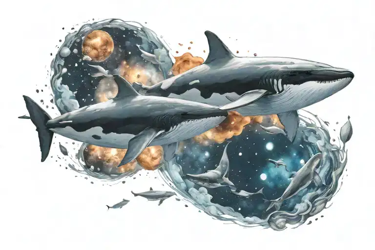 space and whales  tattoo design idea