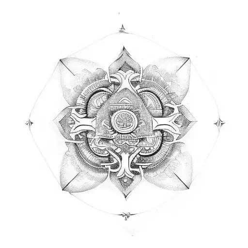 Hand palm with Balinese symbol inside tattoo design idea