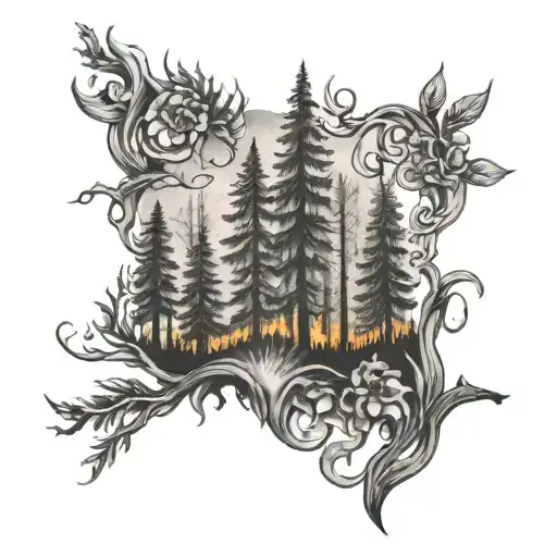 forest on fire tattoo design idea