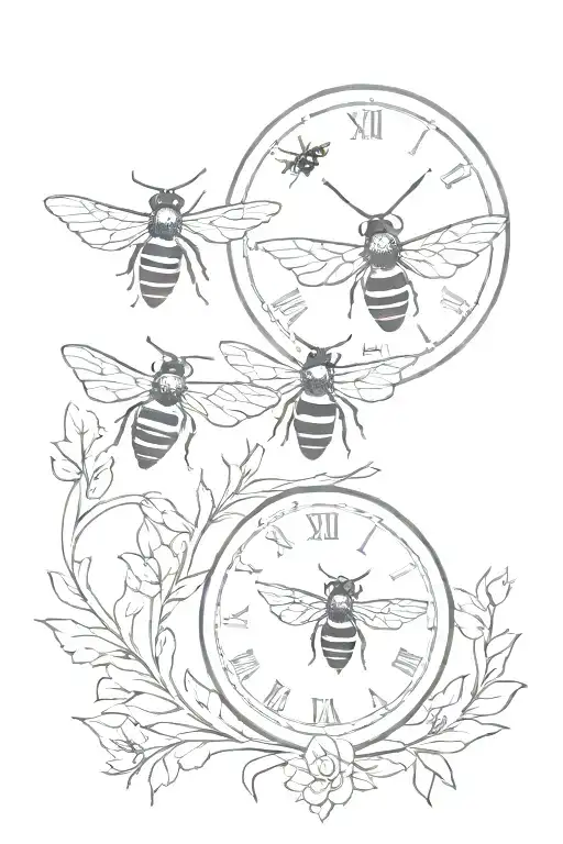 bees, liver birds, clocks,   tattoo design idea