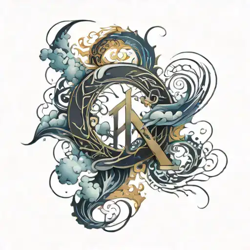 M letter with gragon akatsuki cloud  tattoo design idea