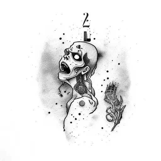 balance scales with zombie woman tattoo design idea