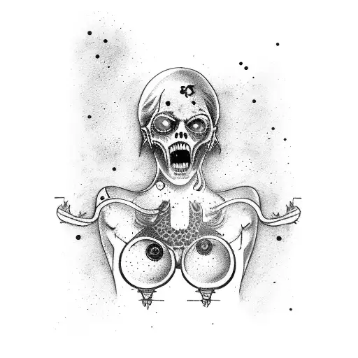  libra balance scales with zombie woman tattoo design idea