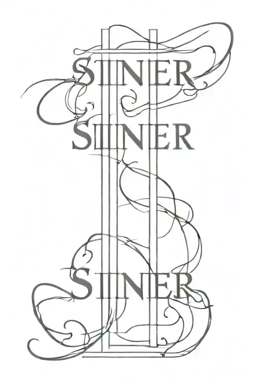 sinner written vertically tattoo design idea