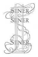 sinner written vertically tattoo design idea